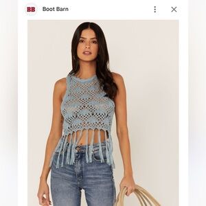 SHYANNE-YARN CROCHET FRINGE TRIM TANK- BLUE
